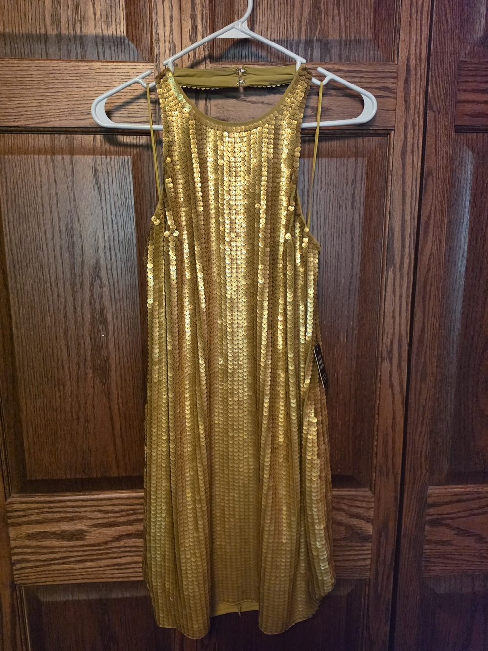 Express Gold Sequin Dress with High Shine